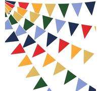 BlesConi Fanion décoratif en tissu - 10 m - Drapeaux triangulaires en coton - Pour décoration intérieure et extérieure - Fête de mariage - Fête prénatale - Multicolore foncé