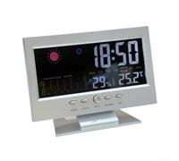 BlesConi Horloge météo LED avec moniteur de température et d'humidité, affichage à commande vocale (argent)