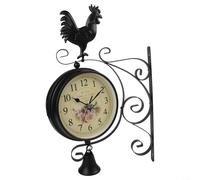 BlesConi Horloge murale en métal pour intérieur et extérieur, horloge double face, horloge suspendue en fer noir, pour jardin, salon