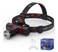 BlesConi Lampe frontale de plongée pour sports nautiques IPX8 submersible 4 modes d'éclairage Charge rapide Type-C Corps en alliage d'aluminium Poids 230 g Noir