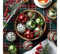 BlesConi Lot de 12 boules de Noël en plastique incassable peintes à la main avec pois, flocons de neige, arbres, 6,1 cm
