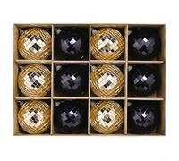 BlesConi Lot de 12 boules disco miroir à suspendre pour sapin de Noël, fêtes de fin d'année, décoration d'intérieur (noir doré) 8 cm