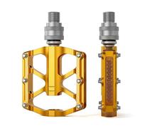 BlesConi Pédale de vélo pliable à 3 roulements à dégagement rapide pour Brompton, alliage 6061 chromé, tige en acier chromé avec pointes antidérapantes (doré)