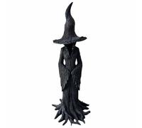 BlesConi Statue de sorcière gothique peinte à la main pour décoration d'Halloween, sorcière de la forêt mystique noire avec aspect écorce vieillie, options de hauteur de 20 cm et 30 cm