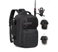 BlesMaller Sac à dos de pêche 2 en 1 avec porte-canne à pêche - Petit sac de pêche - 25 l - Sac à bandoulière tactique - Sac à dos militaire pour la pêche et la randonnée (23 x 20 x 37 cm)