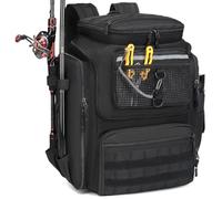 BlesMaller Sac à Dos de Pêche avec Porte-Canne 45L Large Résistant à l'eau Sac de Rangement pour Accessoires de Pêche pour la Randonnée, Camping, Trekking, Sport de Plein Air (Noir - sans Boîte)