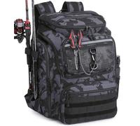 BlesMaller Sac à Dos de Pêche avec Porte-Canne 45L Large Résistant à l'eau Sac de Rangement pour Accessoires de Pêche pour la Randonnée, Camping, Trekking, Sport de Plein Air (Type B - sans Boîte)