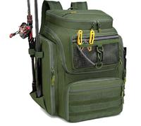 BlesMaller Sac à Dos de Pêche avec Porte-Canne 45L Large Résistant à l'eau Sac de Rangement pour Accessoires de Pêche pour la Randonnée, Camping, Trekking, Sport de Plein Air (Vert - sans Boîte)