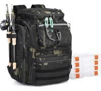 BlesMaller Sac à Dos de Pêche avec Porte-Canne 45L Large Résistant à l'eau Sac de Rangement pour Accessoires de Pêche pour la Randonnée, Camping, Trekking, Sport de Plein Air (Type A avec 4 Boîtes)