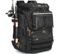 BlesMaller Sac à Dos de Pêche avec Porte-Canne 45L Large Résistant à l'eau Sac de Rangement pour Accessoires de Pêche pour la Randonnée, Camping, Trekking, Sport de Plein Air (Type A - sans Boîte)