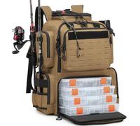 BlesMaller Sac à dos de pêche de 50 l avec 4 boîtes et supports de cannes à pêche, imperméable, pour équipement de pêche