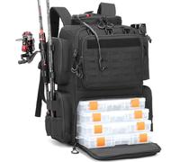 BlesMaller Sac à dos de pêche de 50 l avec 4 boîtes et supports de cannes à pêche, imperméable, pour équipement de pêche