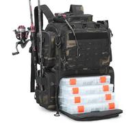 BlesMaller Sac à dos de pêche de 50 l avec 4 boîtes et supports de cannes à pêche, imperméable, pour équipement de pêche