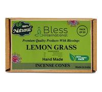 Bless International Lemon Gras 100%-Natural-Incense-Cones Handmade-Hand-Dipped Organic-Chemicals-Free for-Purification-Relaxation-Positivity-Yoga-Meditation The-Best-scents (20 Count)