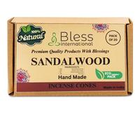 Bless International Sandalwood 100%-Natural-Incense-Cones Handmade-Hand-Dipped Organic-Chemicals-Free for-Purification-Relaxation-Positivity-Yoga-Meditation The-Best-scents (20 Count)