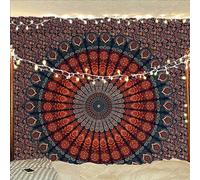 Bless International Tapisserie de literie murale indienne hippie bohème psychédélique paon mandala (bleu doré, Taille de reine (84x90 pouces)(215x230 cms))