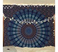 Bless International Tapisserie de literie murale indienne hippie bohème psychédélique paon mandala (bleu vert, Taille de reine(84x90 pouces)(215x230 cms))