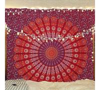 Bless International Tapisserie de literie murale indienne hippie psychédélique psychédélique paon (bleu rouge, Taille de reine(84x90 pouces)(215x230 cms))