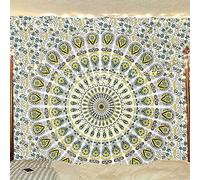 Bless International Tapisserie de literie murale indienne hippie psychédélique psychédélique paon (jaune vert, Taille jumelle (54x72 pouces)(140x185 cms))