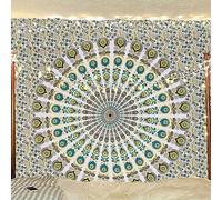 Bless International Tapisserie de literie murale indienne hippie psychédélique psychédélique paon (jaune vert, Taille de reine(84x90 pouces)(215x230 cms))