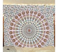 Bless International Tapisserie murale faite à la main style indien, hippie bohémien, psychédélique, paon mandala, pour dortoir, plage, jeté de table, nappe, linge de lit, tapisserie (doré floral,