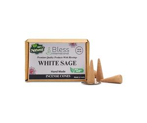 Bless-International White Sage 100%-Natural-Incense-Cones Handmade-Hand-Dipped Organic-Chemicals-Free for-Purification-Relaxation-Positivity-Yoga-Meditation The-Best-scents (20 Count)