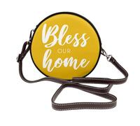 Bless Our Home On Yellow Sacs à bandoulière ronds en cuir pour femme