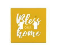 Bless Our Home On Yellow Simple Double Gang Toggle Plaque Murale Interrupteur Décor Taille Standard - 11,4 x 11,4 cm