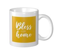 Bless Our Home On Yellow Tasse en céramique simple, tasse à café élégante pour la maison et le bureau 325 ml
