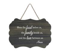 Bless The Food Before Us, The Family Beside Us, And The Love Between Us, Amen Panneau en bois imprimé à suspendre en bois rustique Décoration murale 15,2 x 25,4 cm