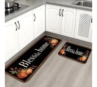 Bless The Home - Lot de 2 tapis de cuisine doux et rembourrés, lavables et antidérapants pour éviers de cuisine, buanderie et fleurs de citrouille