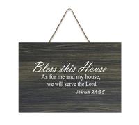 Bless This House As for Me And My House We Will Serve The Lord Joshua 24:15 Panneaux en bois à suspendre en bois rustique Décoration murale 15,2 x 25,4 cm