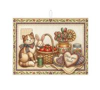 Bless Your Heart Tapis de séchage pour comptoir de cuisine, tapis de séchage absorbant motif chat et lapin vintage, tapis égouttoir à vaisselle en microfibre 45,7 x 61 cm