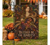 Blessed Be The Harvest Drapeau de jardin Cornucopia Citation d'automne 30,5 | Illustration de la déesse de l'automne, drapeau de pelouse, motif de récolte abondante, couleurs saisonnières riches