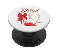 Blessed by God for 102 Years Old Fête d'anniversaire Reine PopSockets PopGrip Adhésif