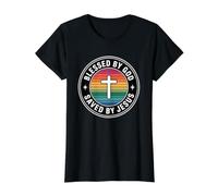 Blessed by God Saved by Jesus T-Shirt Graphique avec Valeur, Femme, Noir, XS