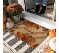 Blessed Fall Paillasson beige en forme de citrouille pour l'automne, extérieur et intérieur, décoration rustique, caoutchouc imperméable, antidérapant, absorbant la poussière, facile à nettoyer, 73,6