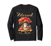 Blessed is Best Fall & Autumn Harvest Adorable Chat Vintage Manche Longue