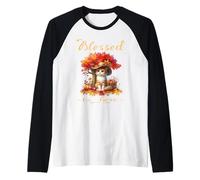 Blessed is Best Fall & Autumn Harvest Adorable Chat Vintage Manche Raglan