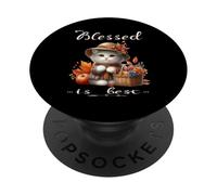 Blessed is Best, Joli Chat et Chapeau Vintage Blancs pour l'automne et l'automne PopSockets PopGrip Adhésif