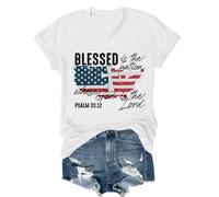 Blessed is The Nation Whose God is The Lord Shirt T-shirt chrétien col en V Verse de la Bible T-shirts inspirants, blanc, S