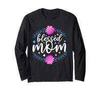 Blessed Mom Flower Cute Mothers Day for Mommy Manche Longue