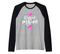 Blessed Mom Flower Cute Mothers Day for Mommy Manche Raglan