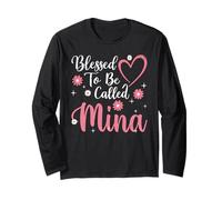 Blessed to Be Called Mina Flower Heart Cute Mother's Day Manche Longue
