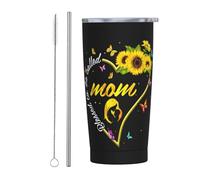 Blessed To Be Called Mom Gobelet fin en acier inoxydable Tasse de voyage Tasse à café isolée à double paroi de 20 oz avec couvercle anti-éclaboussures, paille et brosse de nettoyage pour le bureau à