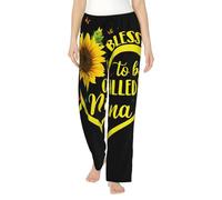Blessed To Be Called Nana Sunflower Print Pantalon de pyjama en polyester doux pour femme - Pantalon de survêtement ample et confortable avec poches, Noir , XL