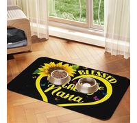Blessed to Be Called Nana Tapis d'alimentation en cuir PU imprimé tournesol pour chiens et chats Tapis d'alimentation absorbant antidérapant en caoutchouc