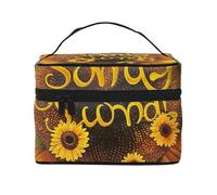Blessed to Be Called Nana Trousse de maquillage imprimée tournesol pour femme Trousse de rangement à fermeture éclair avec poignée, Noir , Taille unique, Trousse de maquillage