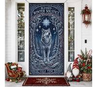 Blessed Winter Solstice Wolf Couvre-porte 91,4 x 182,9 cm | Paysage forestier complexe, bannière de porche, atmosphère mystique de la forêt, célébration saisonnière du solstice