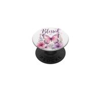 Blessed - Women's Christian Faith Butterfly Watercolor PopSockets PopGrip Adhésif